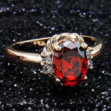 【包邮】仿真钻戒微镶彩色红宝石水晶玫瑰金碧玺订婚戒指女指环