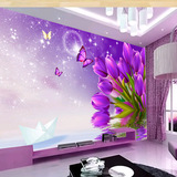 大型壁画 清新花卉客厅沙发电视背景墙影视墙 卧室壁纸紫色郁金香