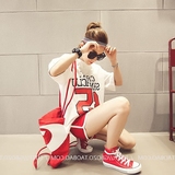 夏装韩版学生时尚运动风字母半袖短裤T恤上衣两件套宽松套装女潮