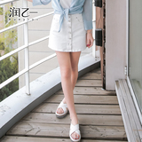 润乙一2016夏装新款女装韩版夏季纯色单排扣半裙半身裙短裙B187