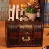 新款复古小木盒子带锁首饰盒化妆盒整理储物盒收纳盒道具创意礼品