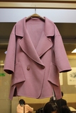 羊毛羊绒手工双面绒大衣中长款毛呢外套春季大衣女廓形茧型藕粉色