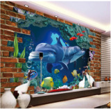 电视背景墙纸壁纸 3d立体大型壁画无缝墙布 海底世界海洋卡通动物