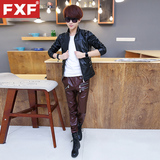 FXF潮男帅气时尚皮衣皮裤两件套韩版修身酷炫潮流男装皮夹克套装
