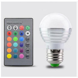 3瓦智能RGB变色球泡LED彩色灯泡E27螺口七彩节能灯遥控变色小夜灯