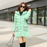 2015冬季新款韩版修身显瘦羽绒棉服中长款时尚拼接加厚棉衣女外套