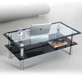 客厅茶几钢化玻璃简约长方形桌子小户型黑色茶几不锈钢框架 包邮