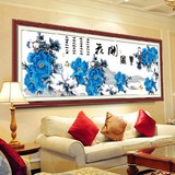 蒙娜丽莎钻石画新款客厅系列孔雀十字绣大幅画蓝色牡丹花开富贵图