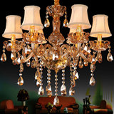 LED吊灯大气美式欧式水晶客厅餐厅卧室布艺水晶灯吊灯琥珀色1060