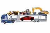 凯迪威合金工程车模儿童玩具车 双层汽车运输车平板拖车大卡车