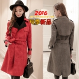 2016秋季新款女装韩版修身收腰显瘦鹿皮绒外套风衣女中长款英伦潮