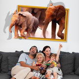 墙画壁纸3D仿立体 非洲大象破墙贴画 儿童房动物园客厅装饰墙贴纸