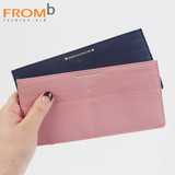 FROMb正品新款超薄牛皮多卡位长款拉链卡包女式韩国可爱卡夹卡包