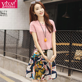 Yi－xn时尚套装2016夏季新款大码女装学院风棉麻连衣裙两件套套裙