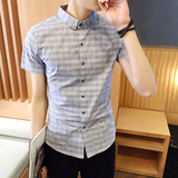 2016夏装新款短袖印花时尚衬衣韩版修身青年男士半袖百搭潮流衬
