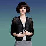 夏季韩版薄款镂空外套 针织衫女开衫 短款蝙蝠七分袖空调衫防晒衣