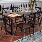 美式餐桌椅组合实木长方形餐饮饭桌办公桌餐厅桌椅酒吧桌椅铁艺
