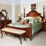美式做旧榫卯结构全实木柱式床 四柱床 双人床 单人床 家具定做