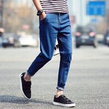 青年男生九分裤设计款男士牛仔裤夏季薄款复古原色修身款小脚裤子