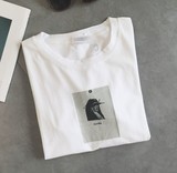 乡丫头自制 好质量 韩版圣母印花后背竖条个性字母简单短袖T恤女