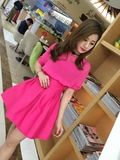KE-MIN米滢女装新款16春夏装纯色收腰短袖中长款网纱连衣裙蓬蓬裙