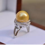 天然珍珠戒指925纯银天然珍珠粉韩版礼品送妈妈强光可调节口