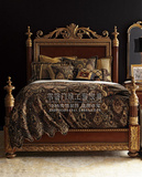 实木雕花双人床 美式简欧新古典卧室软包床 复古法式酒店家具现货