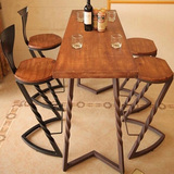 美式复古铁艺实木咖啡桌椅/酒吧餐椅新款吧台椅做旧休闲吧高脚椅