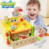 海绵宝宝木制工具台螺母组合拼装儿童益智力玩具男孩拆装玩具3-6