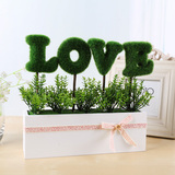 love植绒绿色仿真植物盆栽 家居装饰花朵盆景创意办公桌装饰摆件