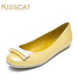 KISS CAT/接吻猫2015新款平底圆头浅口女鞋 真皮甜美系平跟女鞋