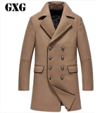 GXG男装修身毛呢大衣男中长款双排扣加厚呢子风衣男士羊毛呢外套