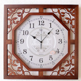 现代中式时钟简约大码壁钟实木挂钟石英钟客厅卧室静音木质挂表方