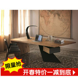 简约现代铁艺实木电脑桌 复古老板桌椅组合书桌创意办公桌工作台