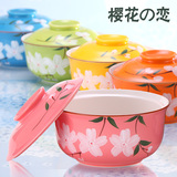 日式泡面碗大号带盖陶瓷汤碗可爱创意陶瓷碗餐具套装碗韩国拉面碗
