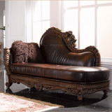 美式实木贵妃椅 欧式贵妃椅 实木真皮贵妃椅沙发椅法式描银贵妃椅