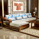 新款榆木沙发现代中式榆木沙发组合客厅实木贵妃布艺沙发可定做