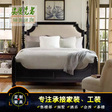 美式乡村实木床1.5 1.8米布艺双人床 简约做旧卧室大床全实木家具