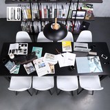 纯黑色大工作台 极简设计工作室桌子 多人开放式办公会议桌