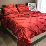 免费升级六件套美式欧式婚庆四件套大红色结婚床上用品床单被床品