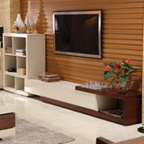 简约现代木纹色伸缩电视柜 小户型客厅钢琴烤漆储物地柜茶几组合