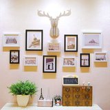 复古画芯照片墙 鹿头原木色相片墙11个木质组合相框 创意装饰包邮