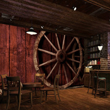 复古怀旧木纹木板车轮大型壁画 KTV酒吧咖啡厅餐厅个性主题壁纸