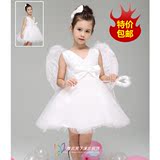 幼儿童小天使带羽毛翅膀白色公主蓬蓬纱裙女童表演出舞蹈服装包邮