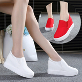 16春季韩版厚底帆布鞋单鞋白色女球鞋休闲坡跟护士鞋白色内增高女
