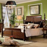 美式古典儿童床1.5米全实木雕花大床高档卧室结婚双人真皮床1.8米