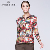 沐兰MORELINE专柜春秋新品气质修身显瘦品牌女装印花长袖衬衫