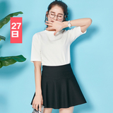 韩版2016夏装新款纯色圆领短袖上衣五分袖白色t恤女夏修身学生潮