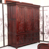 集美红红木卧室家具南美红酸枝三门山水大衣柜明清古典中式顶箱柜