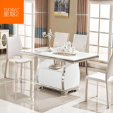 大理石餐桌椅组合现代简约多功能储存创意不锈钢长方形餐桌饭桌